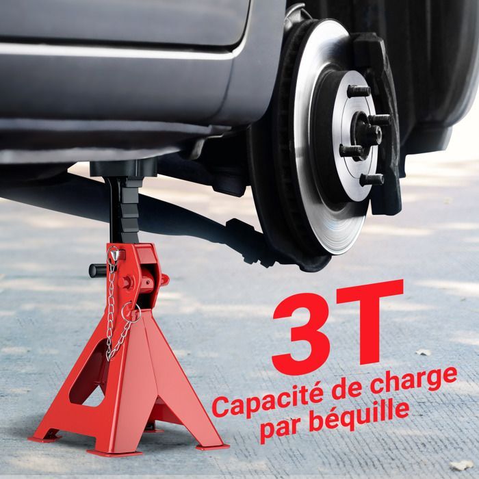 Juego de 2 soportes elevadores Wiltec, capacidad de 3 toneladas, peso de 5 kg, altura ajustable de 290 a 425 mm, doble bloqueo de seguridad, base grande.