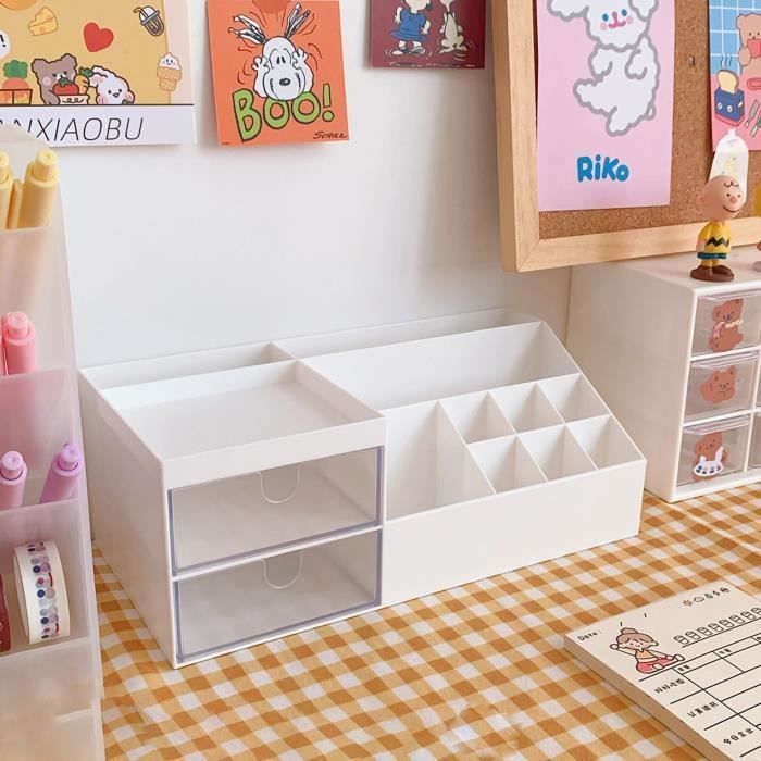 Boîte de rangement de bureau - OMABETA - Multi-grille - Plastique - Blanc - Organiseur mignon