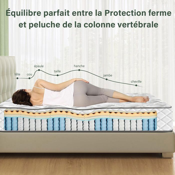 Colchón híbrido firme de 140x190 cm - Muelles + 26 cm de espuma viscoelástica | Certificado Oeko-TEX® | Para pieles sensibles y transpirable | Diseño ergonómico para el descanso