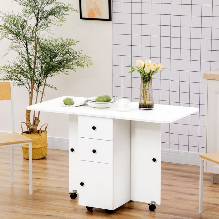 HOMCOM - Table de cuisine pliable - Panneau de particules - 120x60x76,5cm - Blanc