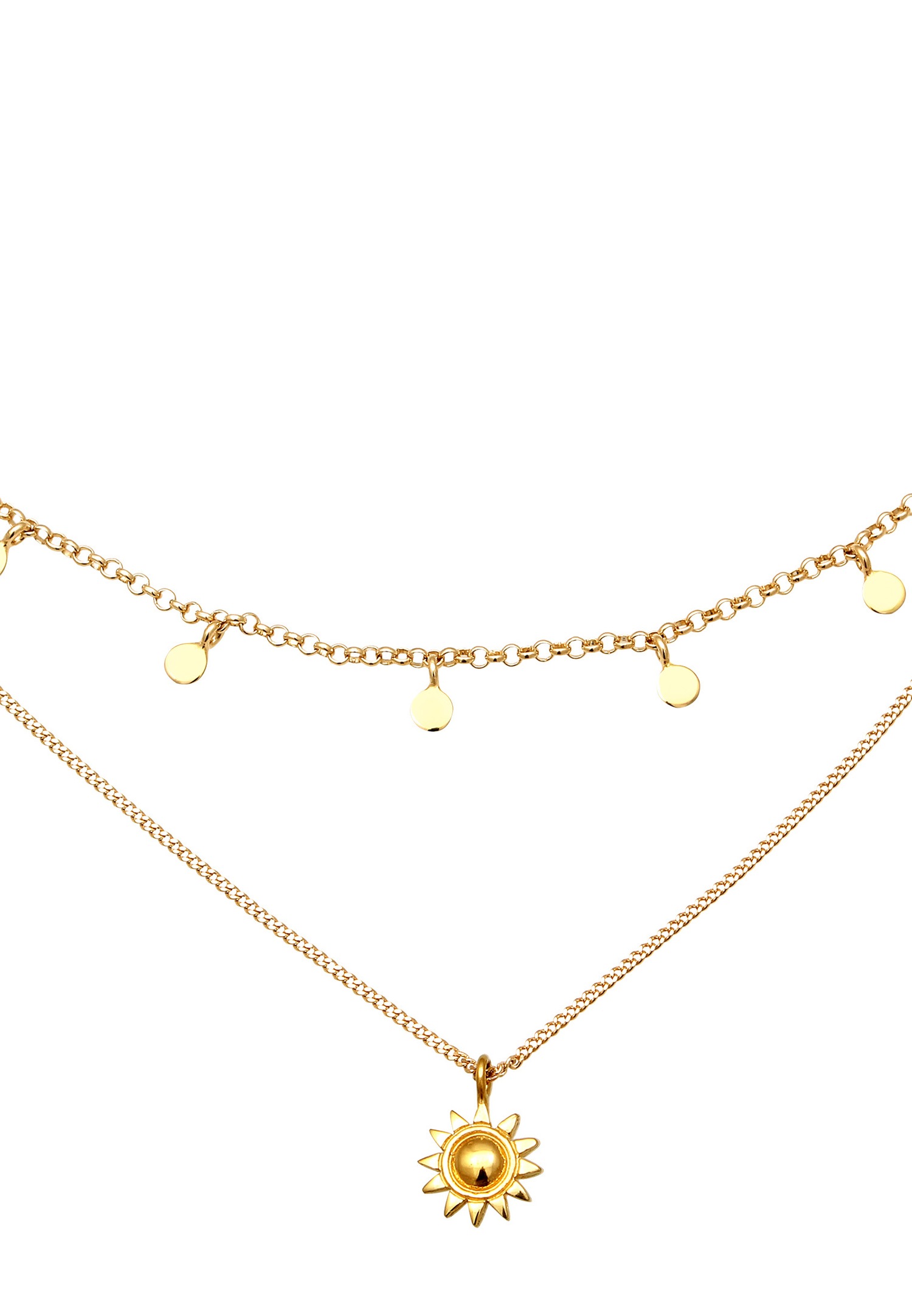 Elli Elli Collier Couches Femmes Pendentif Soleil Chaîne à maillons Argent Sterling 925 Eté / Plage 36 cm