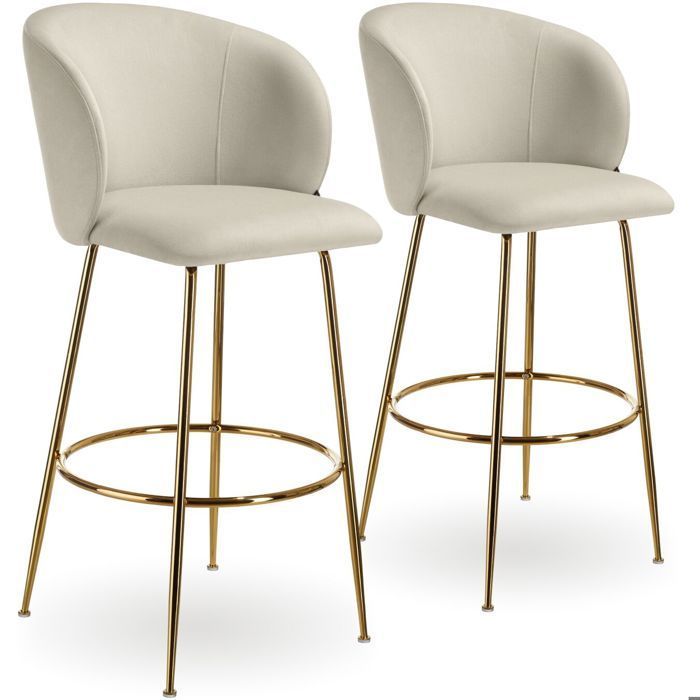 Bar stool - TECTAKE - Set of 2 LUANA velvet-look stools and footrest 51 x 60 x 106 cm - Cream/Gold