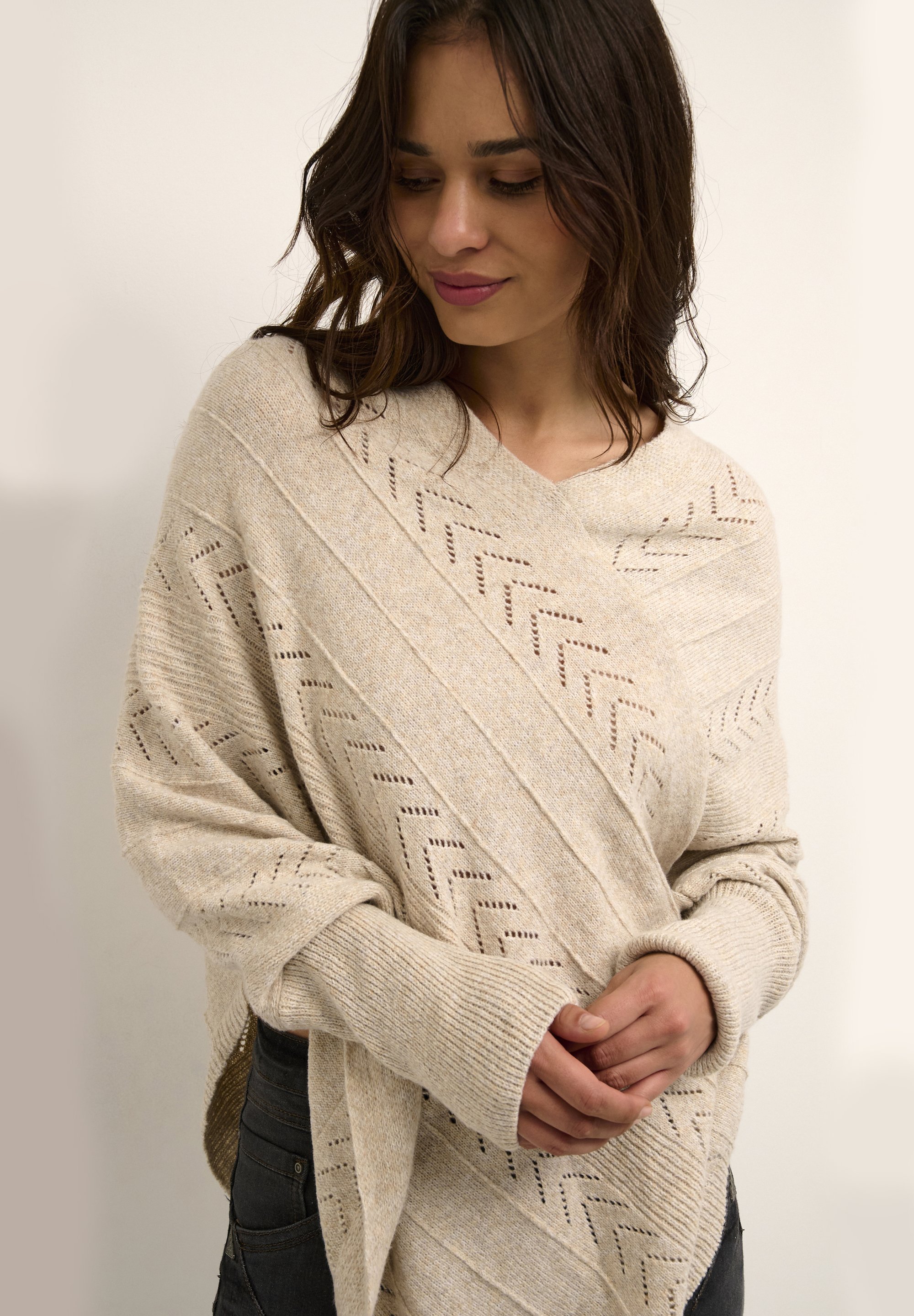 Poncho de férias cor creme - Suéter - mescla de aveia