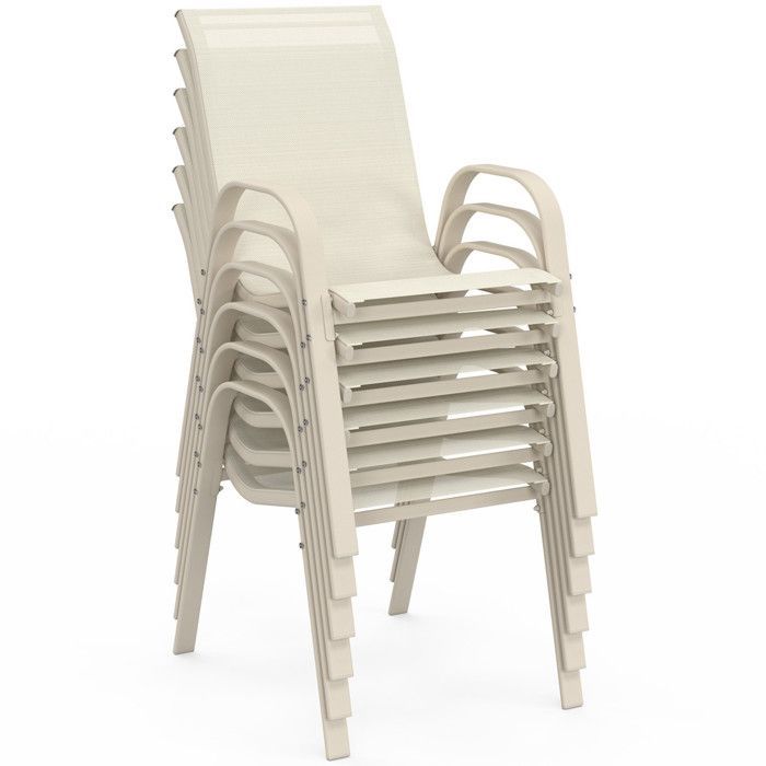 Conjunto de muebles de jardín IDMARKET MADRID: mesa de 190 cm y 8 sillas apilables, color beige.