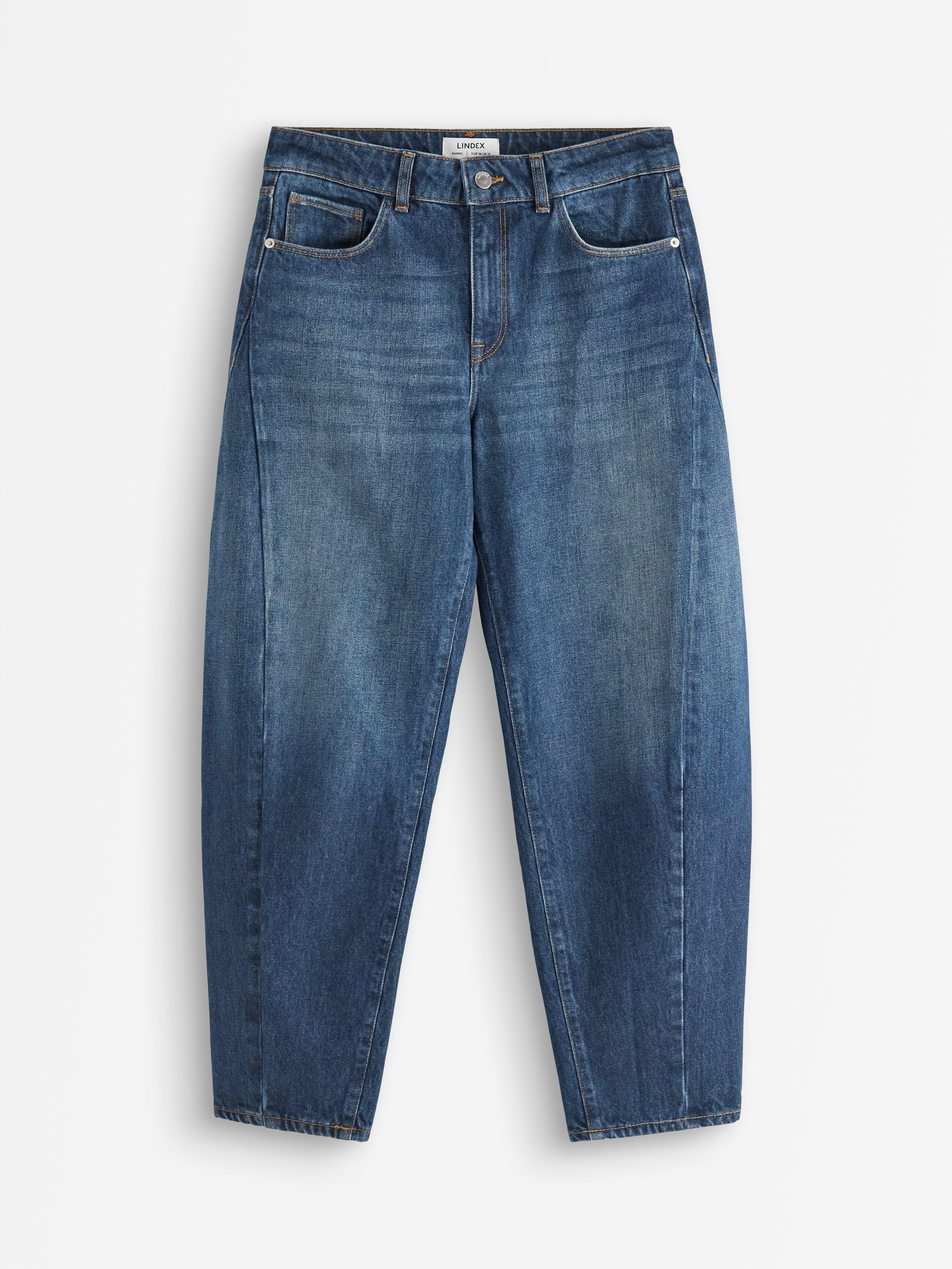 BARREL ankellange jeans Mørk denim