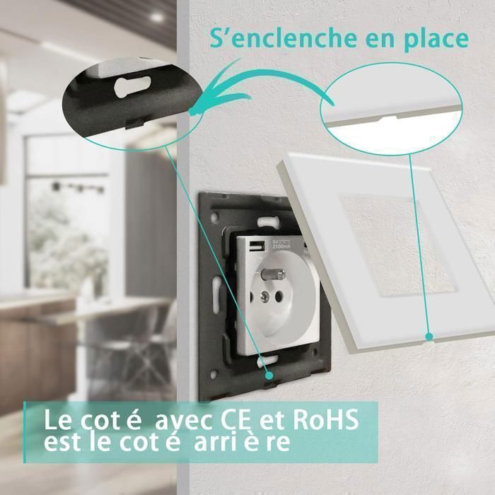 Presa a muro - Presa a muro USB - Con porta USB e 1 porta Type-C - Presa di corrente da 16 A - USB da 2,1 A - Per smartphone e tablet