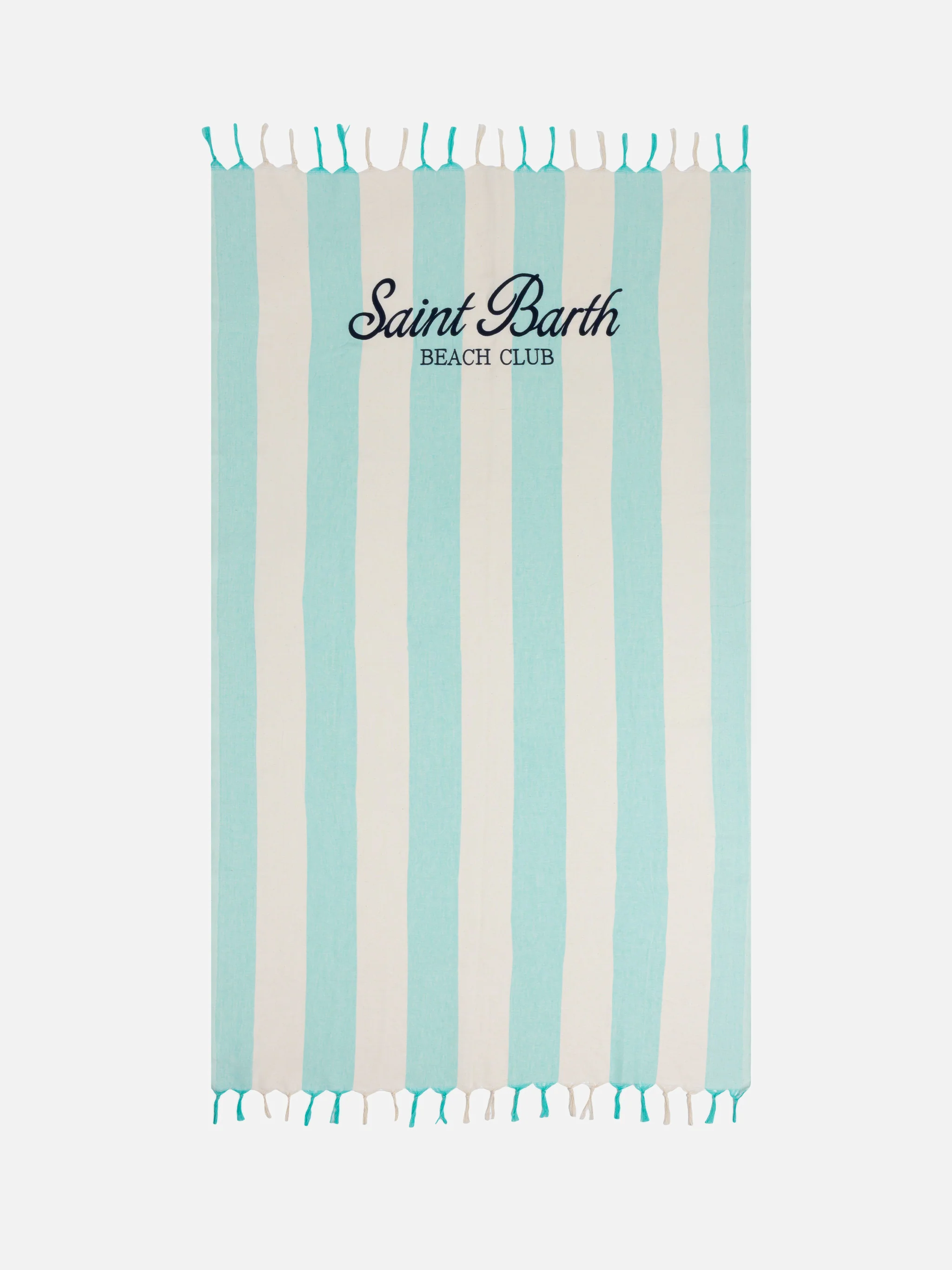 Fouta strandhanddoek van lichtgewicht katoen met aquagroene strepen.