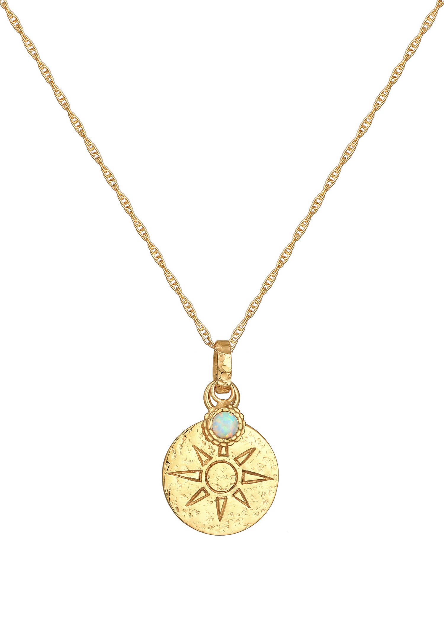 Elli Pendentif Plaque Femme Soleil Antique Rond avec Opale Synthétique en Argent Sterling 925 Plaqué Or