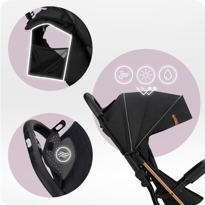 MoMi ESTELLE – Ultra Compact Baby Stroller – Lightweight 7.7 kg – One-Hand Fold – Suitcase Handlebar – Black