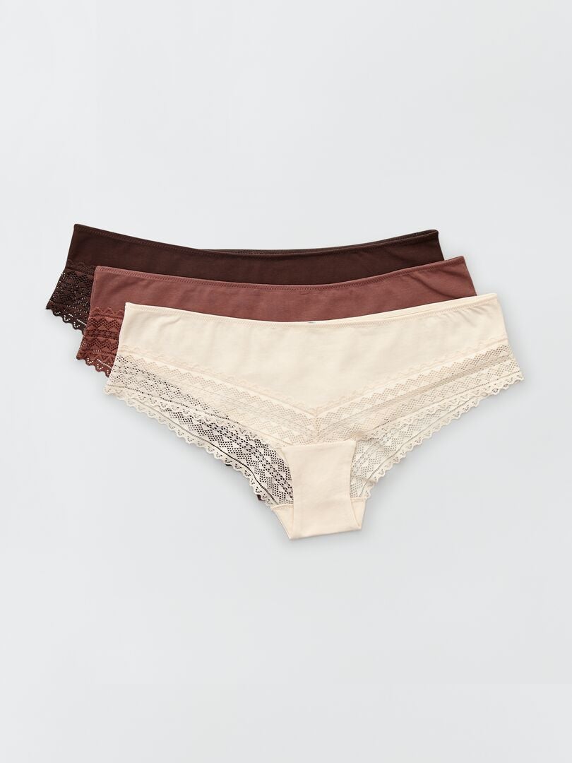 Conjunto de 3 calcinhas de algodão e renda - BEGE