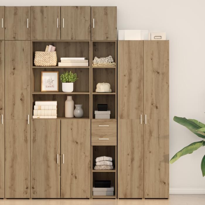 Mueble de almacenamiento estrecho, roble artesanal, 30x42,5x225 cm, madera de ingeniería; Mueble de pared, roble artesanal, 30x42,5x40 cm, madera de ingeniería