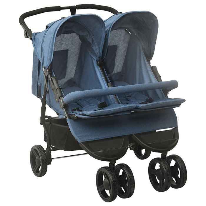 vidaXL Double Stroller Navy Blue Steel