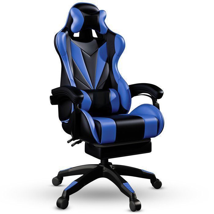 Bayt Chaise Gaming Ergonomique - Repose-Pieds Rétractable - Accoudoirs Réglables - Dossier Inclinable - Noir & Bleu Foncé