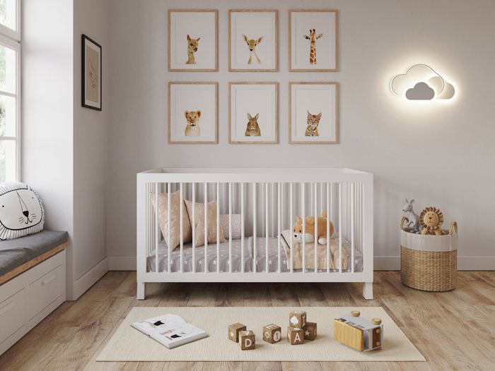 Lit Bébé Evolutif Convertible 140 x 70cm blanc, Lit d'enfant en bois 3 EN 1, 3 Niveaux de Réglage de la Hauteur