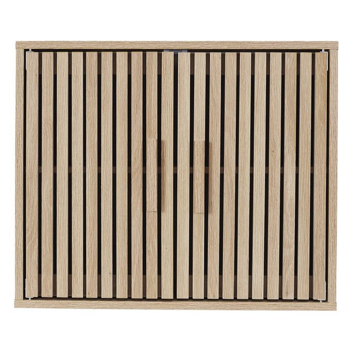 PAJAN - Armario de pared de 2 puertas con efecto madera y listones de madera