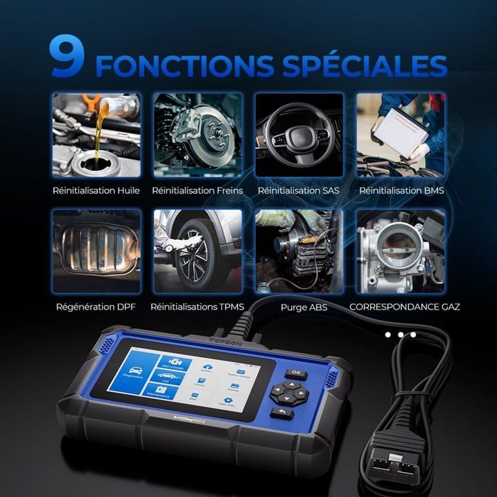 Herramienta de diagnóstico automotriz TOPDON ArtiDiag600S-FR para 4 sistemas, 9 funciones de reinicio OBD2 (en francés)
