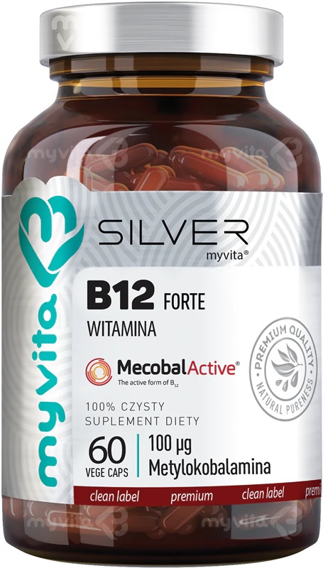 MyVita Silver vitamin B12 Forte prehransko dopolnilo v kapsulah za podporo procesom tvorbe krvi