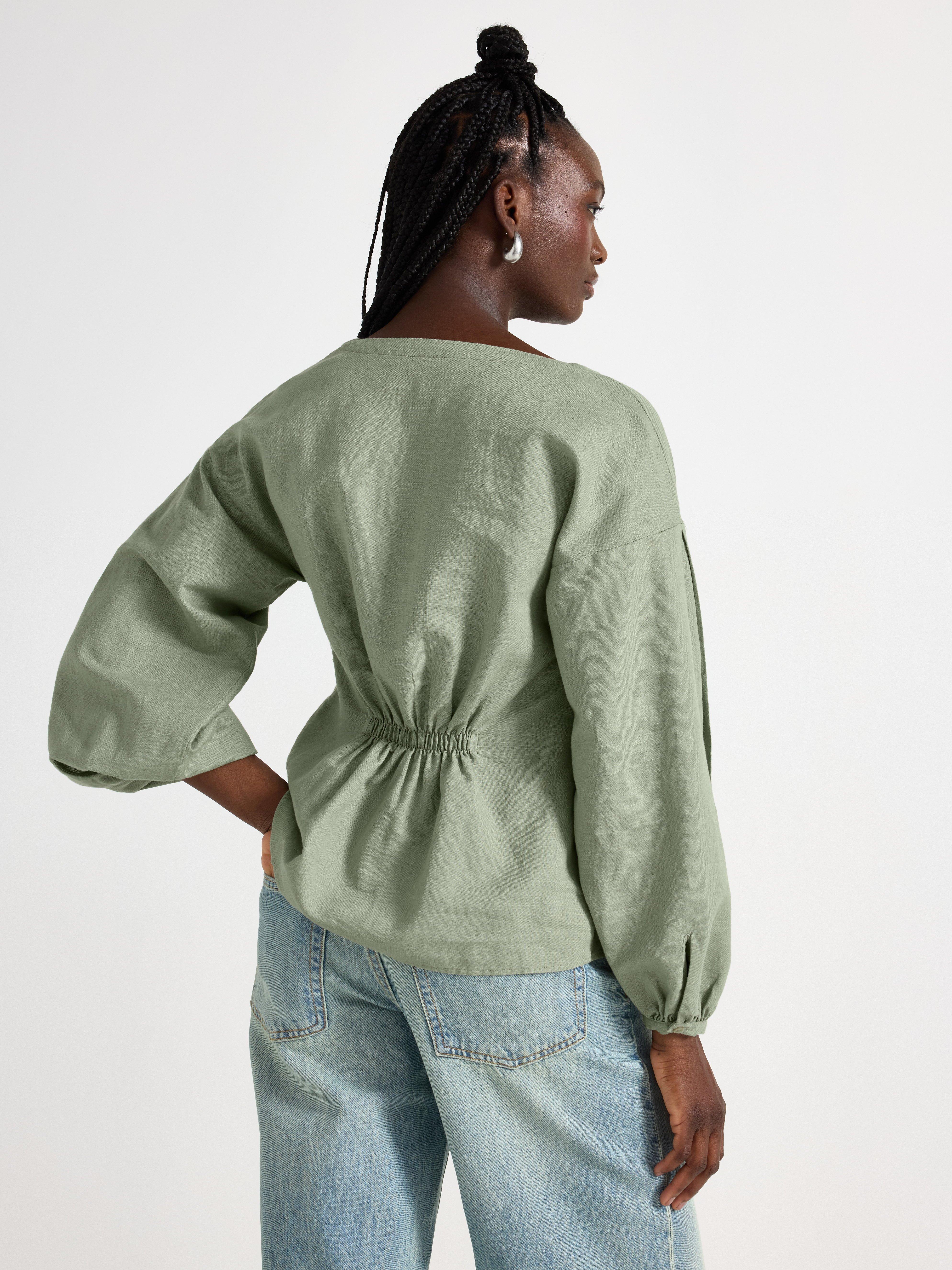 Blus i linneblandning Dusty Green