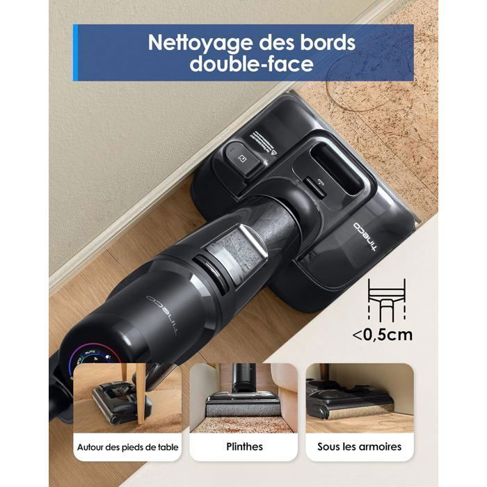 Aspirateur Balai Laveur - TINECO - Floor One S7 Stretch Ultra - 21 kPa - 50 min autonomie - Noir
