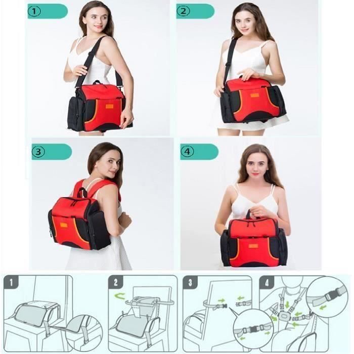 Réhausseur Siège de Table Pliable pour Bébé avec Harnais Sécurité 5-Point - Rouge rouge