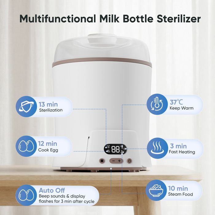 Sterilisator en droger voor babyflesjes, 8 stuks, 24-uurs bescherming, verwarmingsfunctie, multifunctioneel voor babyaccessoires