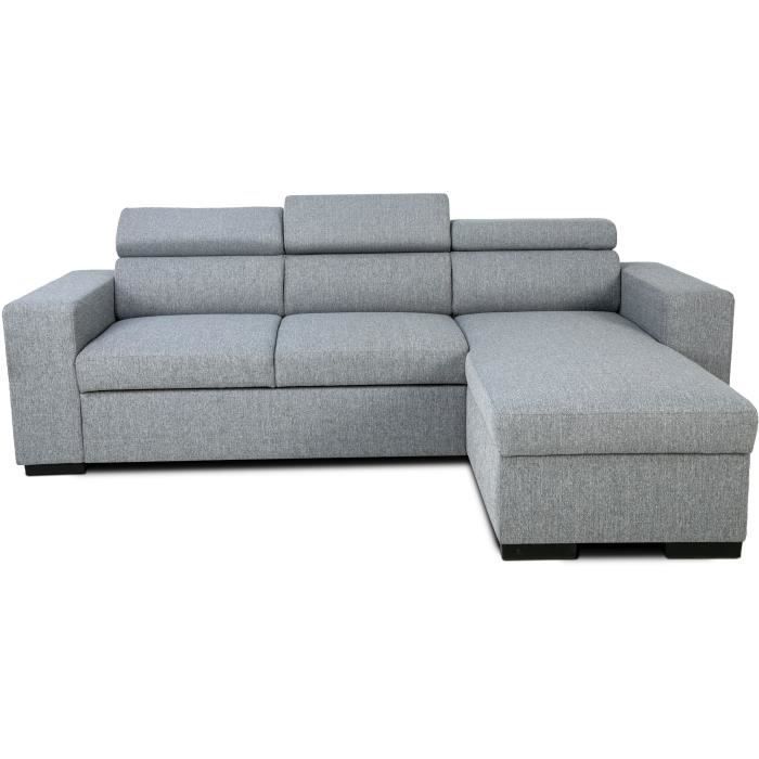 Sofá cama esquinero reversible con almacenamiento - 4 personas - VICOMTE - Tela gris - 237 x 76/88 x 167 cm