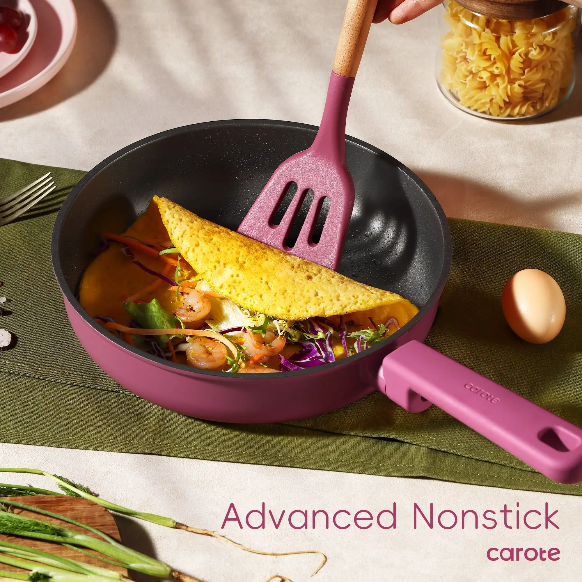 Batterie de cuisine, ensemble de casseroles et poêles antiadhésives, compatible induction, 16 pièces, rose