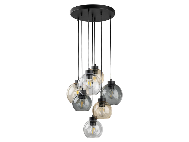 Lampa wisząca Cubus 7-punktowa szklana grafitowo-czarna