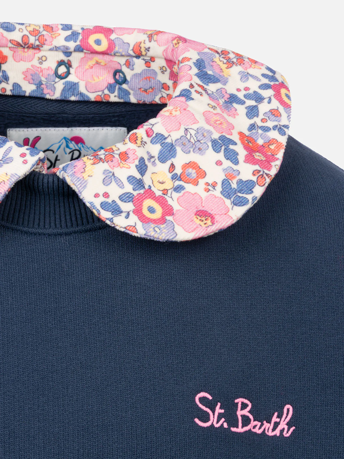 Coleen blå sweatshirt med rund hals og blomsterkrave til piger