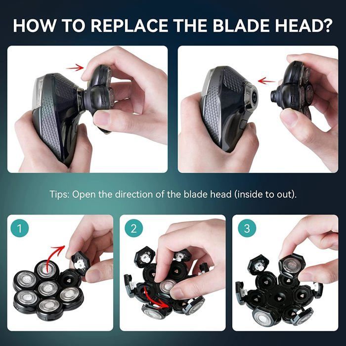 Tête Rasoir 7 Têtes Facile Installation - Rasoir Électrique Flottant Barbe Tondeuse Cheveux Double Anneau Lame Rasage Remplacement