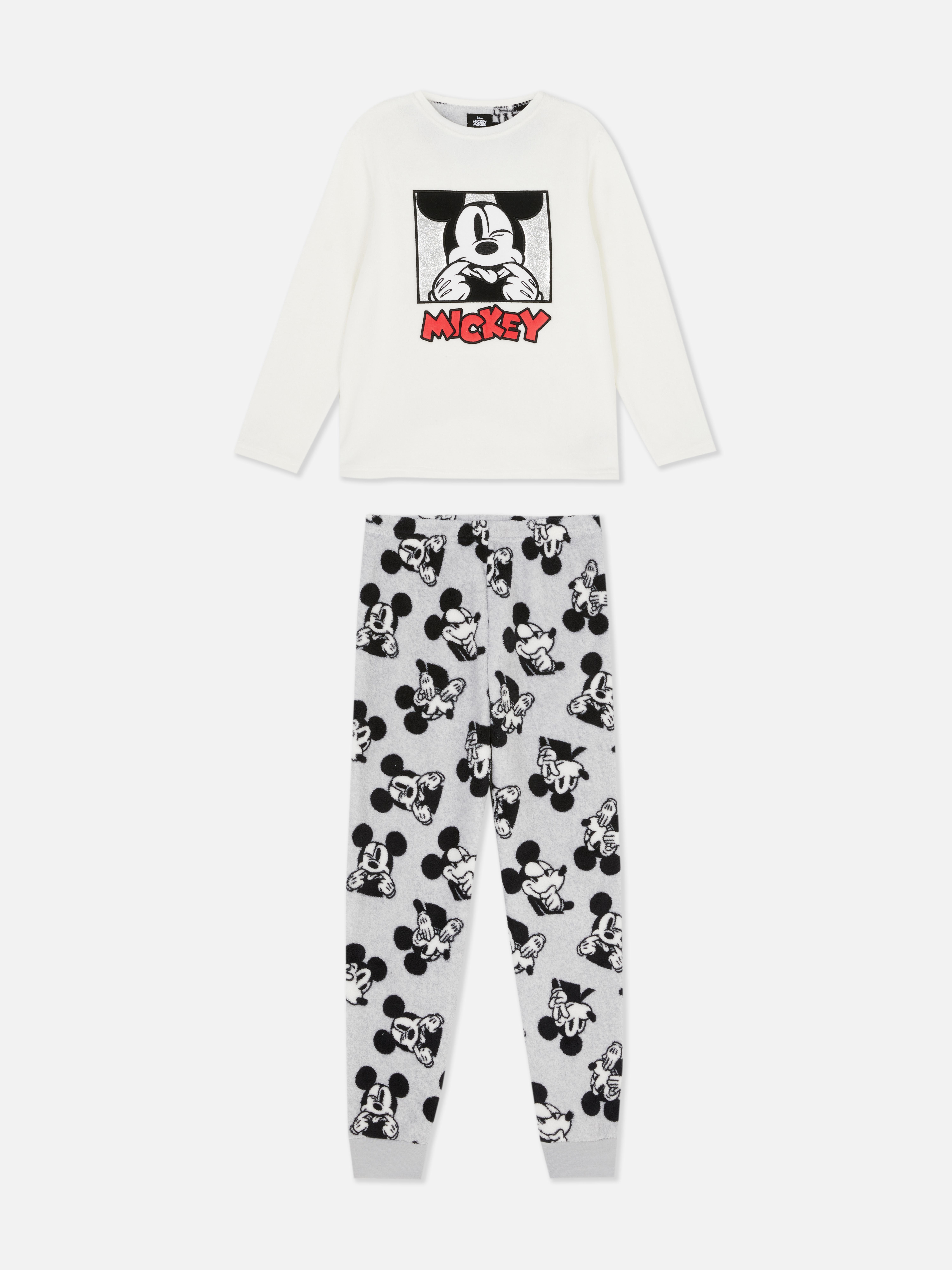 Pijamale Disney cu mânecă lungă din fleece. Un set de pijamale din două piese, cu un top cu mânecă lungă cu Mickey Mouse și pantaloni asortați.
