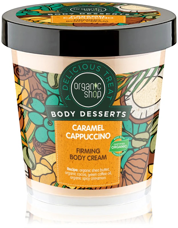 Stangrininamasis kūno kremas „Organic Shop Body Desserts“, karamelės ir kapučino skonio