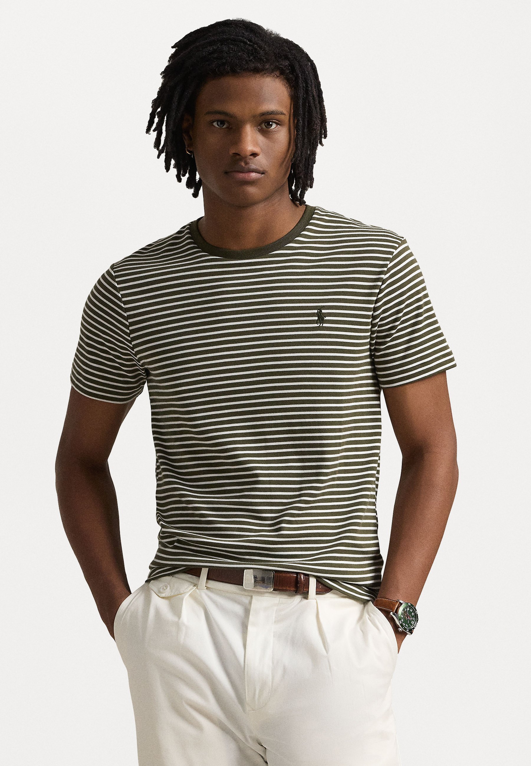 Polo Ralph Lauren T-shirt rayé slim personnalisé en coton doux - T-shirt imprimé - tatou/blanc