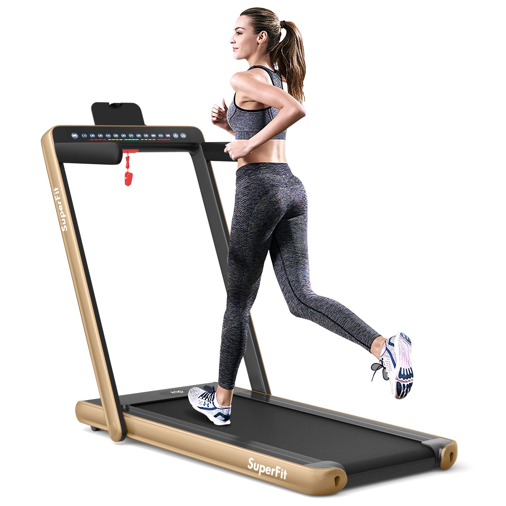 2-in-1 kokoontaitettava juoksumatto kahdella näytöllä, 2,25 hv Superfit sähköinen pöydänalusalusta