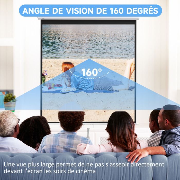 Pantalla de proyección HOMCOM de 85 pulgadas para cine en casa, 1:1, 4K HD, montaje en pared/techo, acero, 162,5 x 8 x 162 cm, blanca.