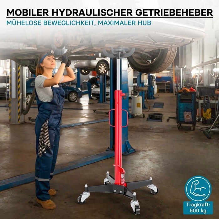 Gruvejekk, hydraulisk jekk, girkasse, mobil motorløfter, motortalje, 500 kg kapasitet, høyde 110–190 cm