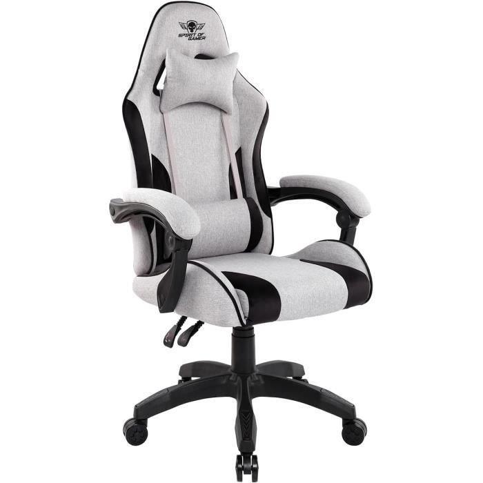 Gaming Chair - SPIRIT OF GAMER - Arena - 100% Polyester Fabric - White and Grey - 100kg Capacity