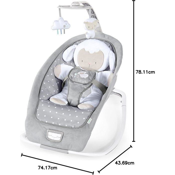 INGENUITY Sammenleggbar, konvertibel vippestol til baby - Little Sheep - Fast eller gyngestilling, babygave