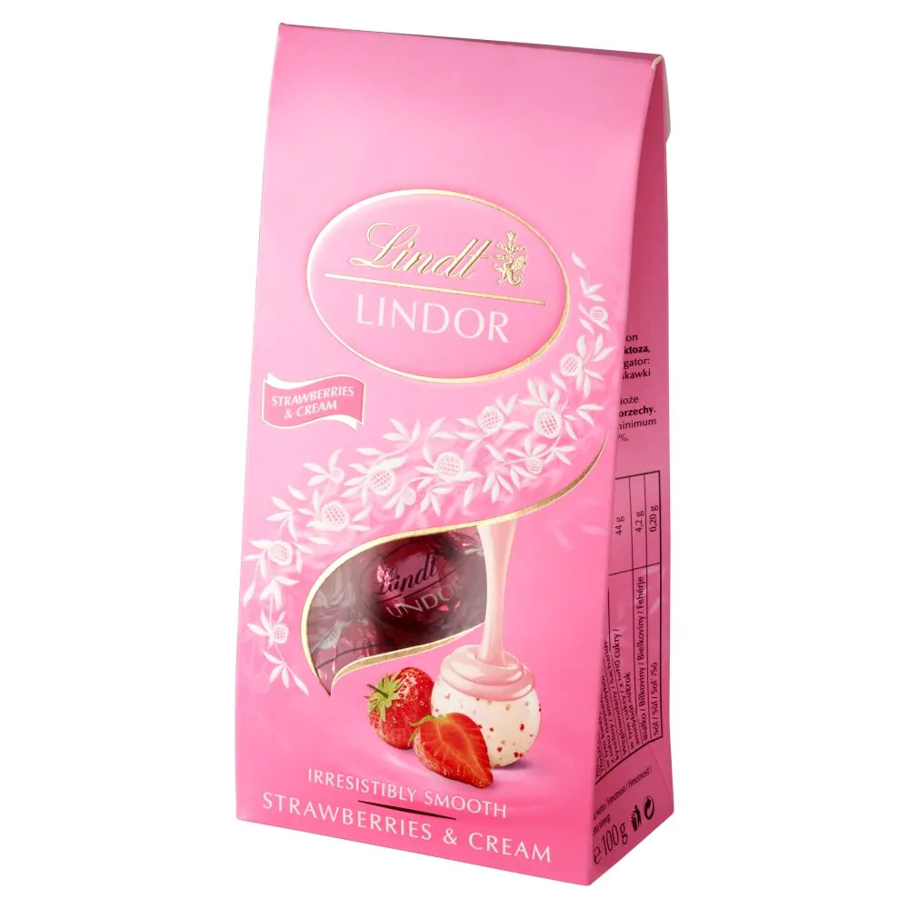 Lindt Pralinki z białej czekolady z kawałkami truskawek i śmietankowym nadzieniem