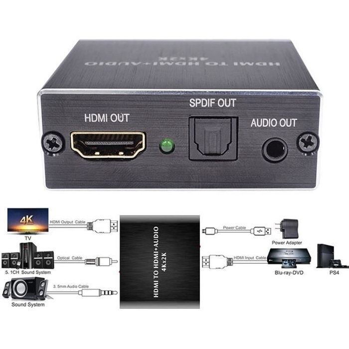 HDMI compatible stereo audio extractor, TOSLINK SPDIF optical converter + 3-way audio splitter adapter