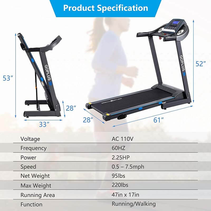 Esteira dobrável de 2,25 HP para casa/academia, máquina de exercícios elétrica portátil motorizada para corrida e caminhada com visor LCD Blue-Ray