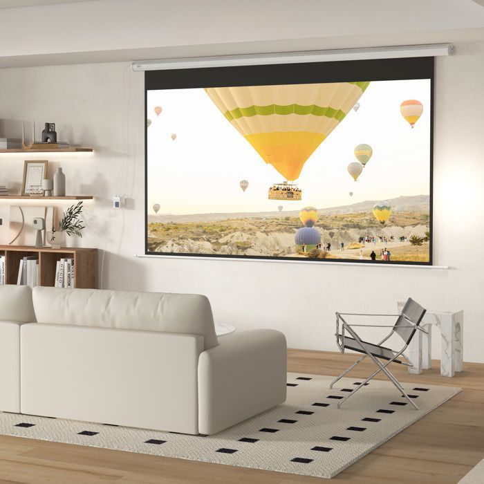 Pantalla de proyección HOMCOM de 120 pulgadas, formato 16:9, resolución 4K HD, motorizada, para montaje en pared/techo, de acero, color blanco.