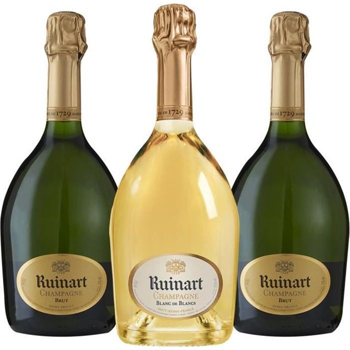 Champán - Set de 3 botellas de Champán Ruinart - 2 Ruinart Brut - 1 Ruinart Blanc de Blancs - 3 x 75cl