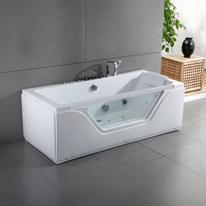 TAHITI WHITE straight whirlpool bathtub with jets, L170 x W78 x H60cm, by SPALINA