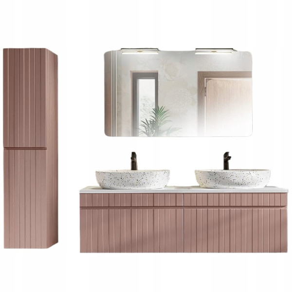 Ryflowane meble ICONIC ROSE 2 umywalki, lustro i lampy LED
