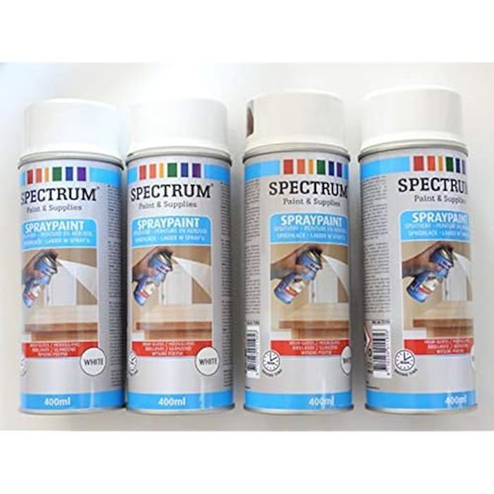 Tinta spray - Não especificada - Pacote com 4 - Branco brilhante - 400 ml - Madeira, metal, plástico, alumínio