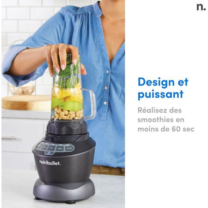 Nutribullet Combo Blender - NBF500DG - 1200 Watt - 1,65 liter kan - Inclusief 2 bekers en 2 reisdeksels - Zwart - BPA-vrij