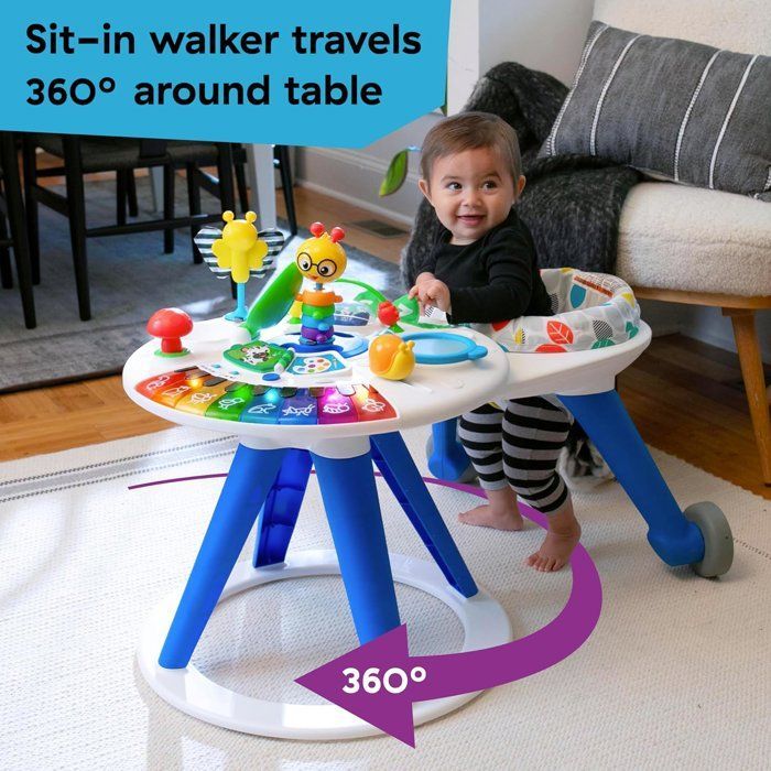 BABY EINSTEIN 4-in-1 Convertible Baby Walker Activity Table, 360° Rotating, Safe, Baby Gift, Piano, Music