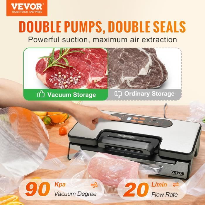 Macchina per sottovuoto per alimenti - VEVOR - Macchina per sottovuoto per la conservazione degli alimenti 90 kPa con sacchetto sigillante