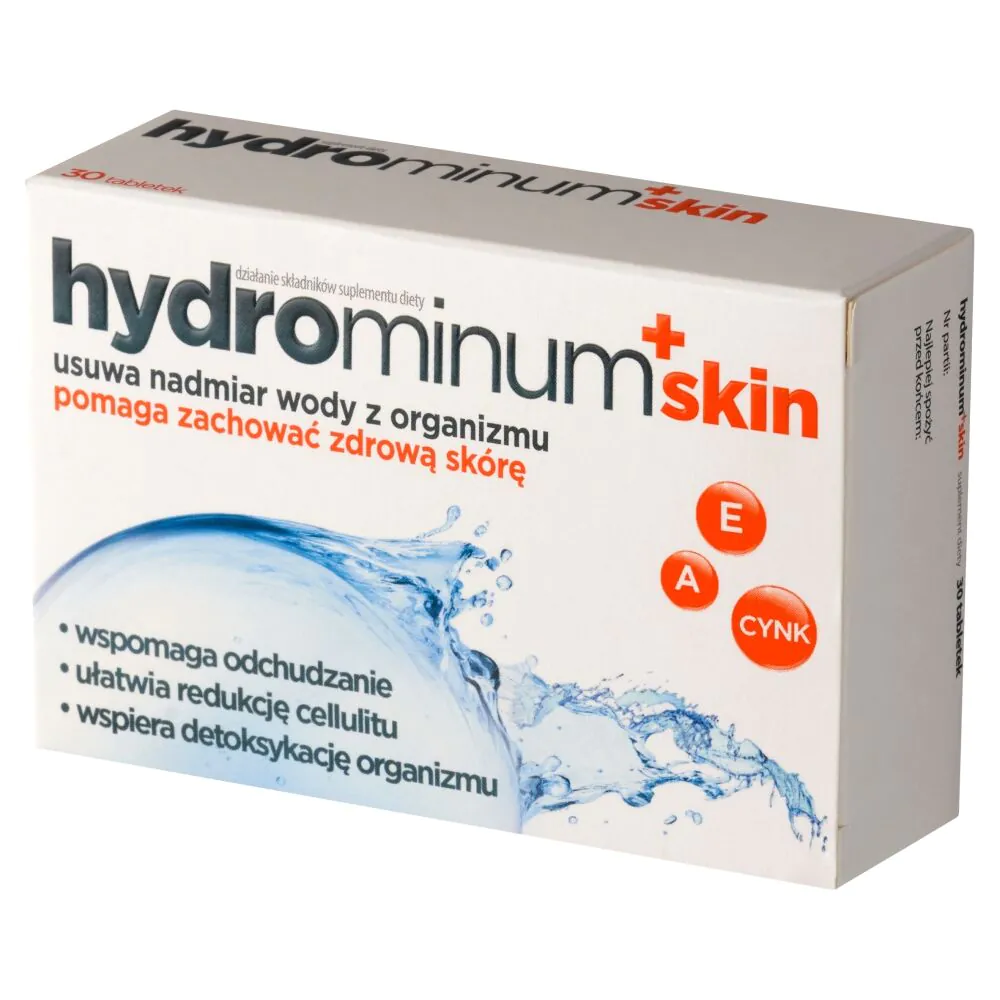 Hydrominum + Skin, Suplement diety wspomagający usuwanie nadmiaru wody z organizmu, Tabletki